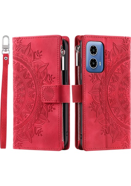 Motorola Moto G45 5G/G34 5g Pu Deri Kapaklı Kapaklı Telefon Kılıfı Kart Yuvalı-Kırmızı (Yurt Dışından)