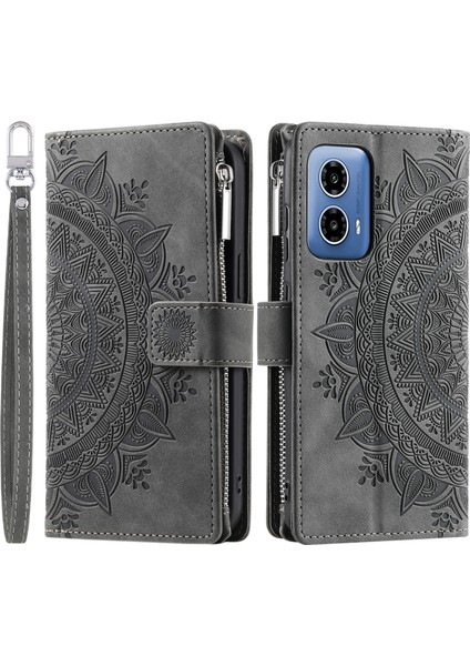 Motorola Moto G45 5G/G34 5g Pu Deri Kapaklı Kapaklı Telefon Kılıfı Kart Yuvalı-Gri (Yurt Dışından)