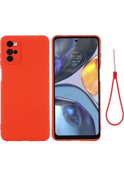 Motorola Moto G22/MOTO E32S 4g Sıvı Silikon Kılıf Yumuşak Çizilmez Mikrofiber Astar Darbeye Dayanıklı Koruyucu Kılıf Kayışlı-Kırmızı (Yurt Dışından)