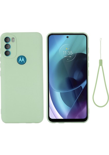 Motorola Moto G71 5g Sıvı Silikon Kılıf Yumuşak Mikrofiber Astar Darbeye Dayanıklı Düşme Koruma Kılıfı Kayışlı-Yeşil (Yurt Dışından)