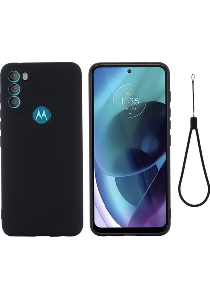 Motorola Moto G71 5g Sıvı Silikon Kılıf Yumuşak Mikrofiber Astar Darbeye Dayanıklı Düşme Koruma Kılıfı Kayışlı-Siyah (Yurt Dışından)