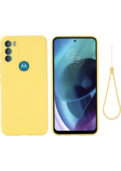 Motorola Moto G71 5g Sıvı Silikon Kılıf Yumuşak Mikrofiber Astar Darbeye Dayanıklı Düşme Koruma Kılıfı Kayışlı-Sarı (Yurt Dışından)