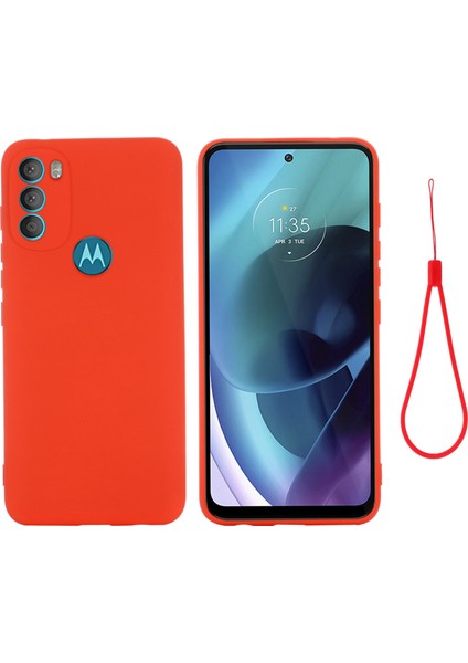 Motorola Moto G71 5g Sıvı Silikon Kılıf Yumuşak Mikrofiber Astar Darbeye Dayanıklı Düşme Koruma Kılıfı Kayışlı-Kırmızı (Yurt Dışından)