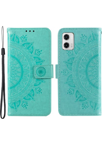 Motorola Moto G73 5g Baskılı Mandala Çiçek Desenli Telefon Kılıfı Cüzdan Standı Telefon Kılıfı Kabuk-Yeşil (Yurt Dışından)