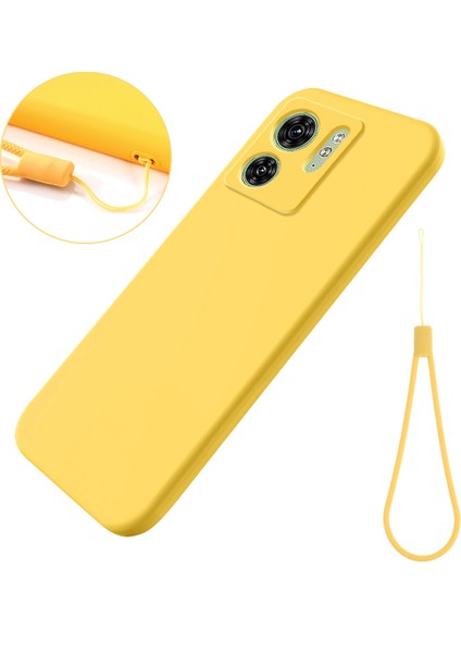 Motorola Edge 40 5g Yumuşak Astarlı Sıvı Silikon Telefon Kılıfı Çizilmez Cep Telefonu Kılıfı Kayışlı-Sarı (Yurt Dışından)