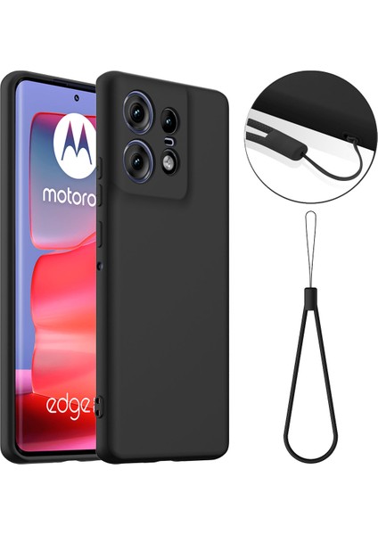 Motorola Edge 50 Pro 5g Kılıf Için Magsafe Anti-Düşme Sıvı Silikon Telefon Kılıfı ve Kordon ile Uyumlu - Siyah (Yurt Dışından)