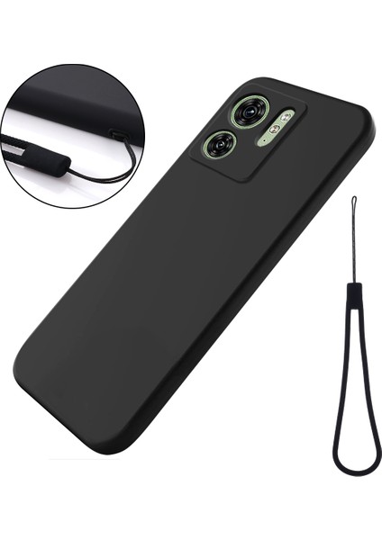 Motorola Edge 40 5g Yumuşak Astarlı Sıvı Silikon Telefon Kılıfı Çizilmez Cep Telefonu Kılıfı Kayışlı-Siyah (Yurt Dışından)