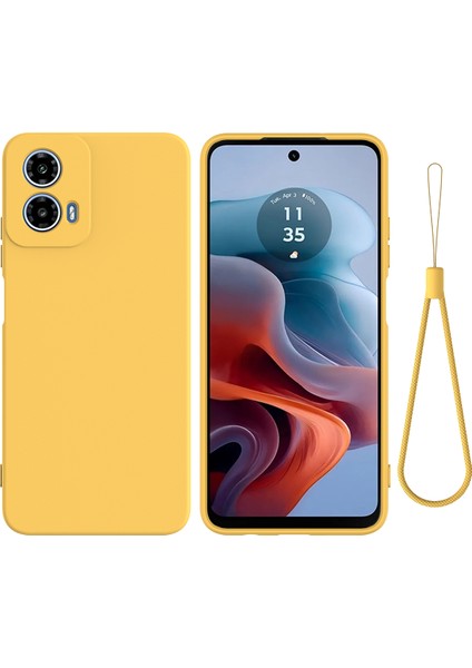 Motorola Moto G Power (2024) Kılıf Sıvı Silikon Cep Telefonu Kılıfı Kayışlı-Sarı (Yurt Dışından)