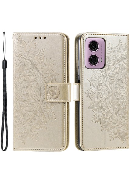Motorola Moto E14 4G/G04 4G/G04S 4G/G24 4g Kılıf Pu Deri Mandala Desenli Cüzdan Kapaklı Kılıf-Altın (Yurt Dışından)