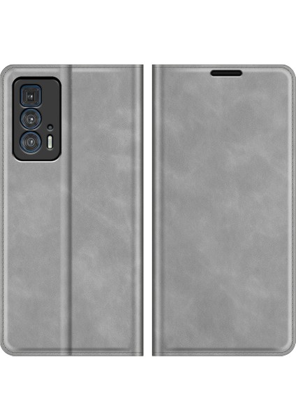 Folio Flip Manyetik Otomatik Emici Deri Kılıf Koruyucu Kılıf Cüzdan Standı ile Motorola Edge 20 Pro 5g-Gri (Yurt Dışından)