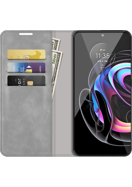 Folio Flip Manyetik Otomatik Emici Deri Kılıf Koruyucu Kılıf Cüzdan Standı ile Motorola Edge 20 Pro 5g-Gri (Yurt Dışından) modelleri
