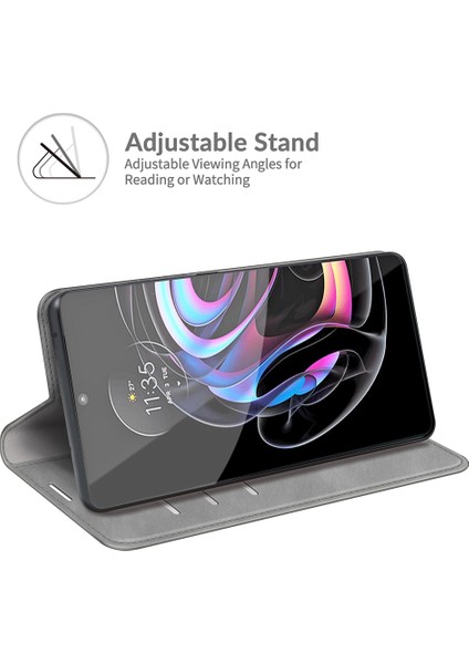 Folio Flip Manyetik Otomatik Emici Deri Kılıf Koruyucu Kılıf Cüzdan Standı ile Motorola Edge 20 Pro 5g-Gri (Yurt Dışından) fırsatları