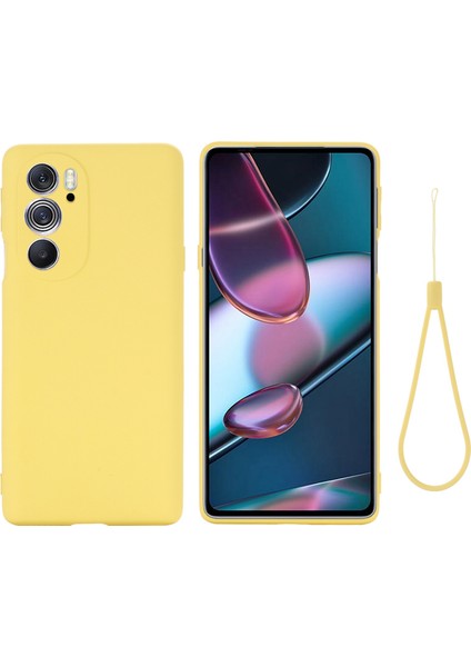Motorola Edge 30 Pro (Motorola Edge+ (2022)) Için Düşmeye Karşı Sıvı Silikon Telefon Kılıfı Yumuşak Mikrofiber Astar Yastık Çizilmeye Karşı Koruyucu Kılıf-Sarı (Yurt Dışından)