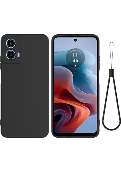 Motorola Moto G Power (2024) Kılıf Sıvı Silikon Cep Telefonu Kılıfı Kayışlı-Siyah (Yurt Dışından)