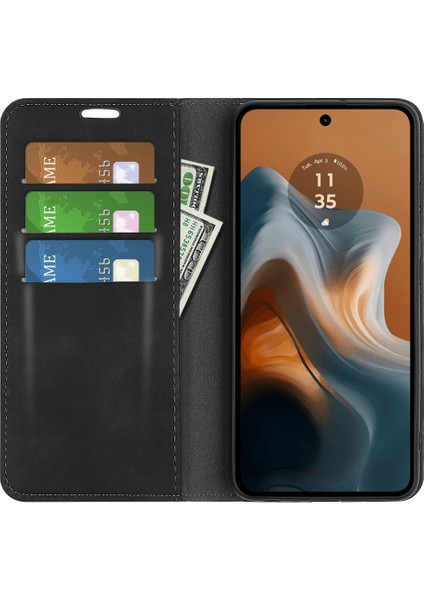 Motorola Moto G45 5G/G34 5g Kılıf Pu Deri Stand Görünüm Manyetik Korumalı Telefon Kılıfı-Siyah (Yurt Dışından) fiyatları