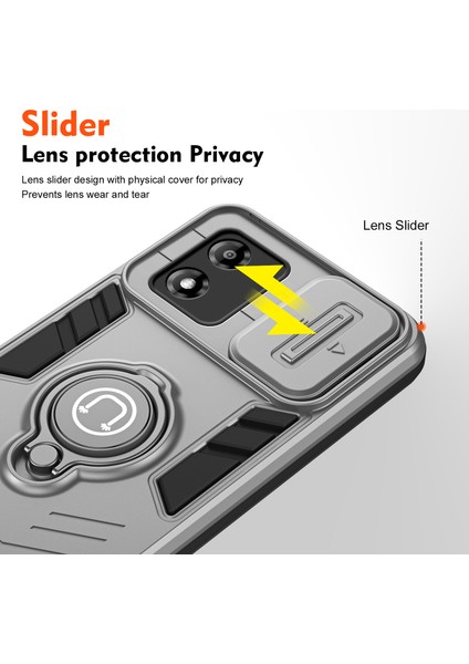 Motorola Moto E13 4g Kılıf Kickstand Pc+Tpu Telefon Kılıfı Sürgülü Lens Kapağı-Gri (Yurt Dışından) modelleri