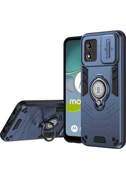 Motorola Moto E13 4g Kılıf Kickstand Pc + Tpu Telefon Kılıfı Kayar Lens Kapağı-Mavi (Yurt Dışından)