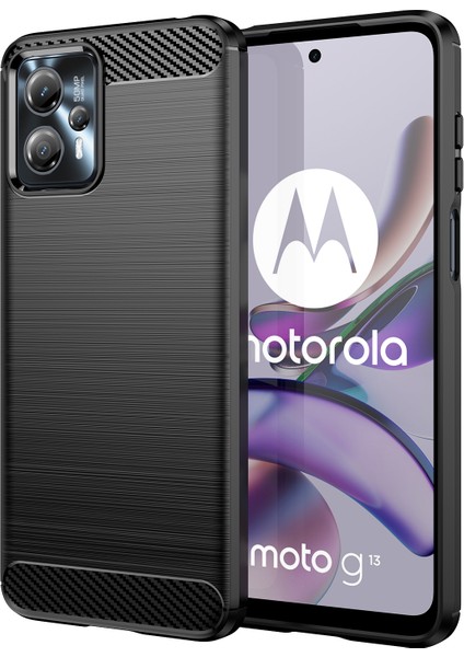 Motorola Moto G13 4G/G23 4g Için Darbeye Dayanıklı Cep Telefonu Kılıfı, Fırçalanmış Karbon Fiber Dokulu Çizilmez Telefon Kılıfı-Siyah (Yurt Dışından)