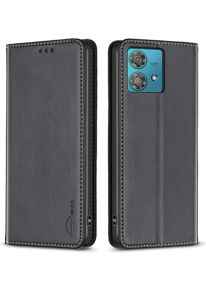 Bınfen Color BF18 Motorola Edge 40 Neo 5g Kılıf Pu Deri Telefon Kılıfı Kart Yuvalı-Siyah (Yurt Dışından)