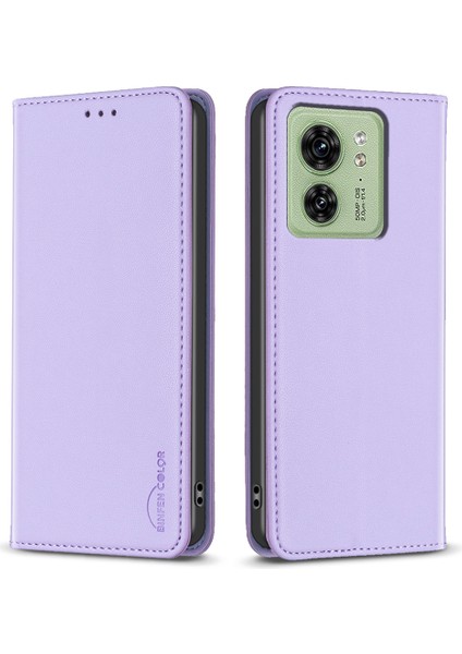 Bınfen Color BF18 Motorola Edge 40 5g Deri Kapaklı Otomatik Emici Manyetik Telefon Kılıfı Kart Tutucu Ile-Mor (Yurt Dışından)