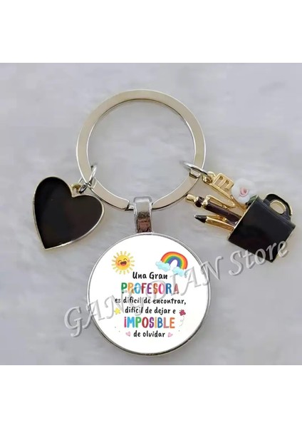 Ispanyolca Baskılı El Yapımı Cam Dışbükey Dairesel Anahtarlık, Dıy Keychaıncolor: 902-8-WHITE ile Öğretmenler Için Hediye (Yurt Dışından)