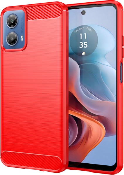 Motorola Moto G45 5G/G34 5g Fırçalanmış Tpu Kılıf Karbon Fiber Doku Telefon Kılıfı-Kırmızı (Yurt Dışından)
