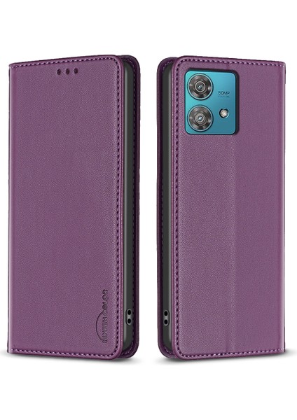 Bınfen Color BF18 Motorola Edge 40 Neo 5g Kılıf Pu Deri Telefon Kılıfı Kart Yuvaları Ile-Koyu Mor (Yurt Dışından)