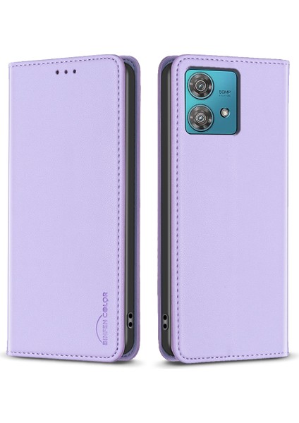 Bınfen Color BF18 Motorola Edge 40 Neo 5g Kılıf Pu Deri Telefon Kılıfı Kart Yuvaları Ile-Mor (Yurt Dışından)