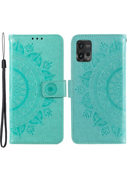 Motorola Moto G72 4g Darbeye Dayanıklı Telefon Kılıfı Baskılı Mandala Çiçek Desenli Telefon Standı Kılıfı Cüzdan-Yeşil (Yurt Dışından)