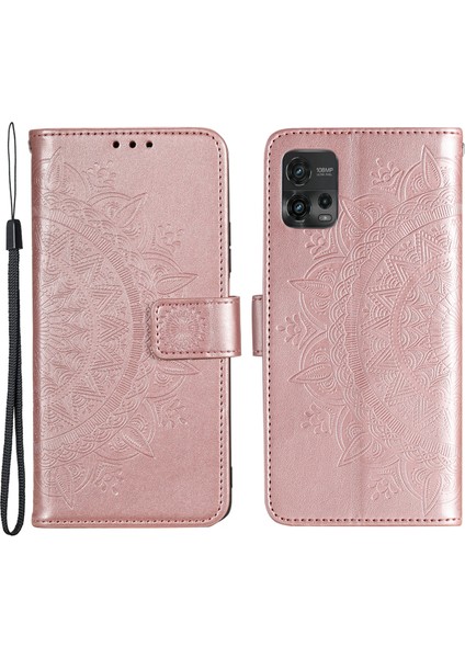 Motorola Moto G72 4g Darbeye Dayanıklı Telefon Kılıfı Baskılı Mandala Çiçek Desenli Telefon Standı Kılıfı Cüzdan-Gül Altın (Yurt Dışından)