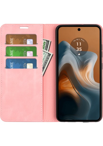 Motorola Moto G45 5G/G34 5g Kılıf Pu Deri Stand Görünüm Manyetik Korumalı Telefon Kılıfı-Pembe (Yurt Dışından) fiyatları