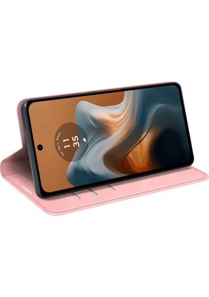 Motorola Moto G45 5G/G34 5g Kılıf Pu Deri Stand Görünüm Manyetik Korumalı Telefon Kılıfı-Pembe (Yurt Dışından) modelleri