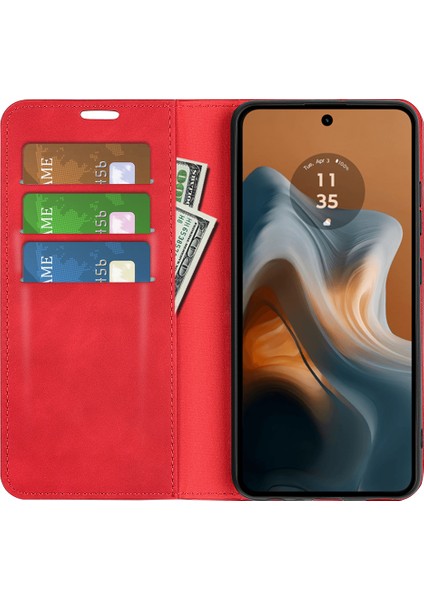 Motorola Moto G45 5G/G34 5g Kılıf Pu Deri Stand Görünüm Manyetik Korumalı Telefon Kılıfı-Kırmızı (Yurt Dışından) fiyatları