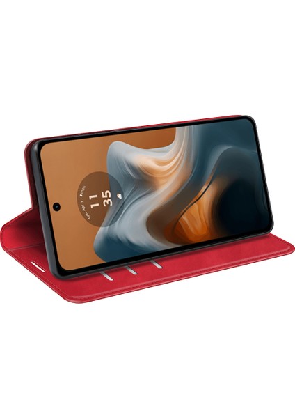 Motorola Moto G45 5G/G34 5g Kılıf Pu Deri Stand Görünüm Manyetik Korumalı Telefon Kılıfı-Kırmızı (Yurt Dışından) modelleri
