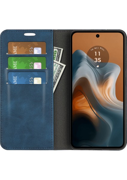 Motorola Moto G45 5G/G34 5g Kılıf Pu Deri Stand Görünüm Manyetik Korumalı Telefon Kılıfı-Mavi (Yurt Dışından) fiyatları