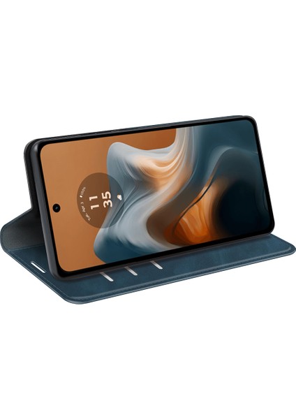 Motorola Moto G45 5G/G34 5g Kılıf Pu Deri Stand Görünüm Manyetik Korumalı Telefon Kılıfı-Mavi (Yurt Dışından) modelleri