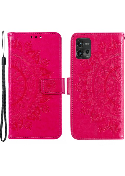 Motorola Moto G72 4g Darbeye Dayanıklı Telefon Kılıfı Baskılı Mandala Çiçek Desenli Telefon Standı Kılıfı Cüzdan-Gül (Yurt Dışından)