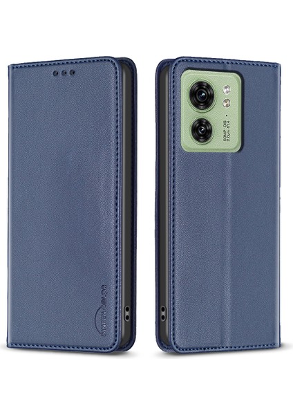 Bınfen Color BF18 Motorola Edge 40 5g Deri Kapaklı Otomatik Emici Manyetik Telefon Kılıfı Kart Tutucu Ile-Mavi (Yurt Dışından)