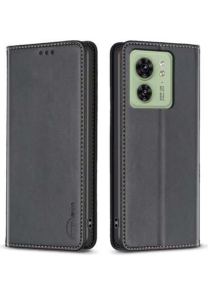 Bınfen Color BF18 Motorola Edge 40 5g Deri Kapaklı Otomatik Emici Manyetik Telefon Kılıfı Kart Tutucu Ile-Siyah (Yurt Dışından)