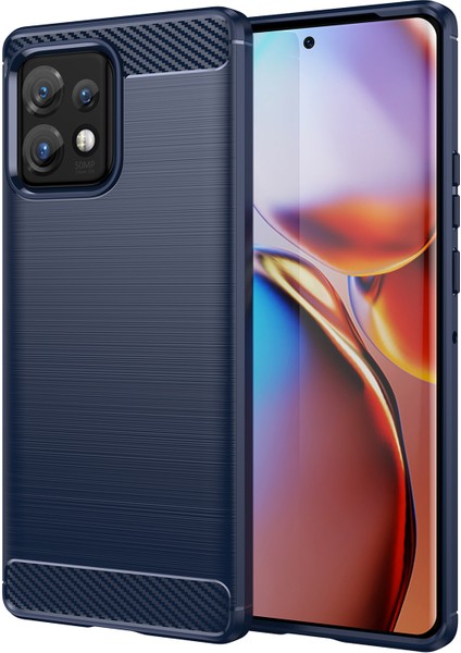 Motorola Moto X40 5G/EDGE+(2023)/EDGE 40 Pro 5g Düşme Koruması Karbon Fiber Doku Tpu Koruyucu Telefon Kılıfı Fırçalanmış Cep Telefonu Kılıfı-Mavi (Yurt Dışından)