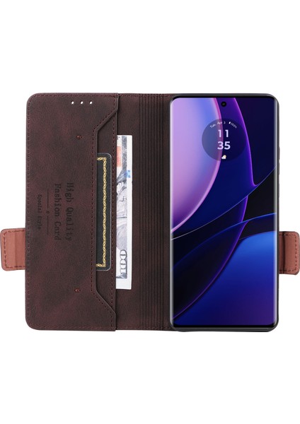 Motorola Edge 40 5g Deri Cüzdan Kılıf Donanım Dekor Standı Kapaklı Telefon Kılıfı-Kahve (Yurt Dışından) fiyatları