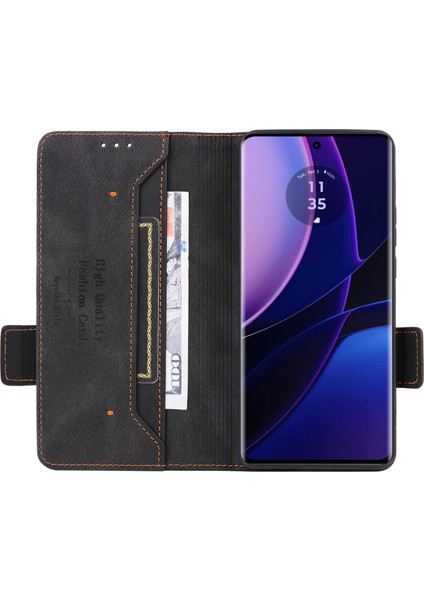 Motorola Edge 40 5g Deri Cüzdan Kılıf Donanım Dekor Standı Kapaklı Telefon Kılıfı-Siyah (Yurt Dışından) fiyatları