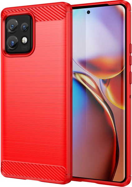 Motorola Moto X40 5G/EDGE+(2023)/EDGE 40 Pro 5g Düşme Koruması Karbon Fiber Doku Tpu Koruyucu Telefon Kılıfı Fırçalanmış Cep Telefonu Kılıfı-Kırmızı (Yurt Dışından)