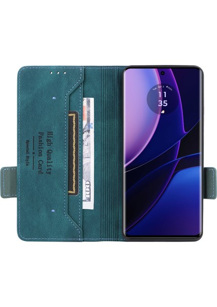 Motorola Edge 40 5g Deri Cüzdan Kılıf Donanım Dekor Standı Kapaklı Telefon Kılıfı-Mavi (Yurt Dışından) fiyatları