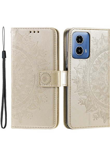 Motorola Moto G45 5G/G34 5g Telefon Kılıfı Mandala Çiçek Standı Pu Deri Kılıf Cüzdan-Altın (Yurt Dışından)