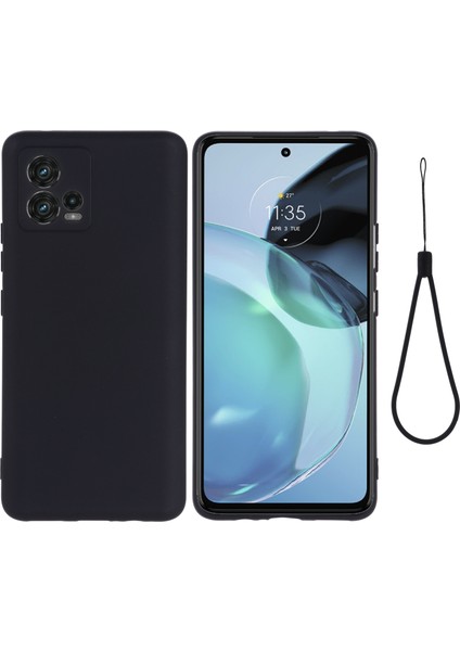 Motorola Moto G72 4g Için Telefon Kılıfı, Çarpışma Önleyici Sıvı Silikon + Yumuşak Astar Koruyucu Arka Kapak ve Kayış - Siyah (Yurt Dışından)