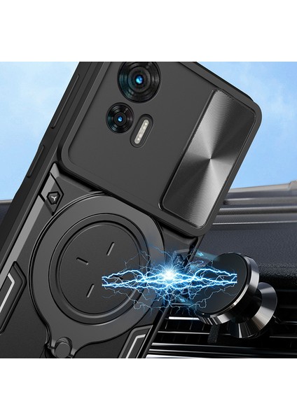 Motorola Edge 30 Neo 5g Için Döndürülebilir Destek Kapağı Sürgülü Lens Koruyucu Pc + Tpu Darbeye Dayanıklı Telefon Kılıfı-Siyah (Yurt Dışından) fırsatları