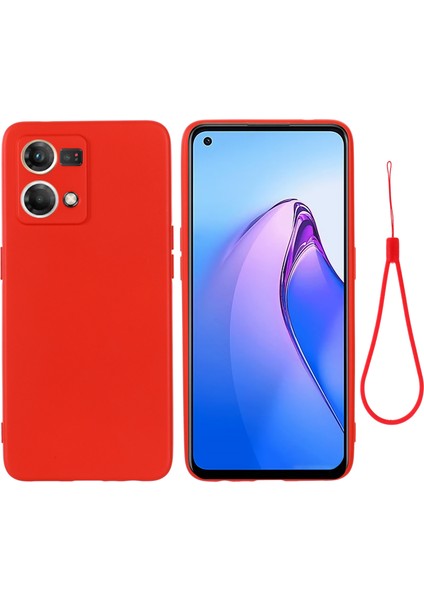 Oppo Reno8 4g Sıvı Silikon Telefon Kılıfı Yumuşak Astarlı Düşmeye Dayanıklı Kılıf Kayışlı-Kırmızı (Yurt Dışından)
