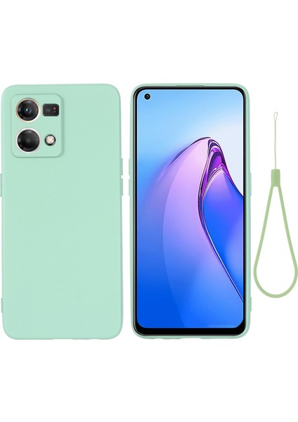 Oppo Reno8 4g Sıvı Silikon Telefon Kılıfı Yumuşak Astarlı Düşmeye Dayanıklı Kılıf Kayışlı-Yeşil (Yurt Dışından)