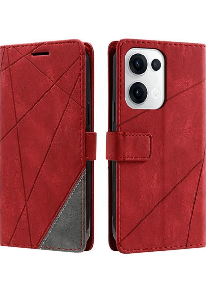 Oppo RENO13 5g(Global)Kılıf Baskılı Çizgiler Pu Deri Ekleme Cüzdan Telefon Kılıfı-Kırmızı (Yurt Dışından)